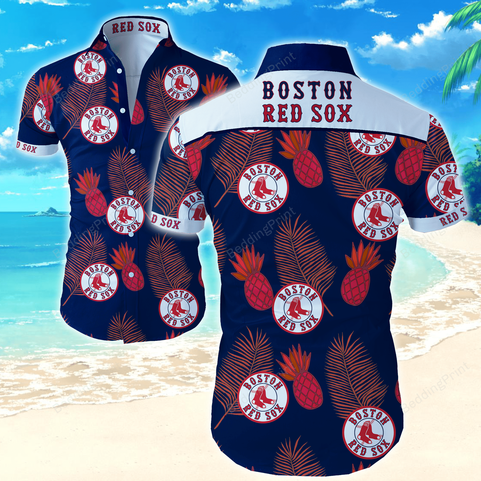 Mlb Boston Red Sox Hawaiian Shirt Tropical Aloha Button Up