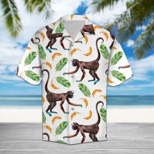 Monkey Pattern Hawaiian Shirt Tropical Aloha Button Up