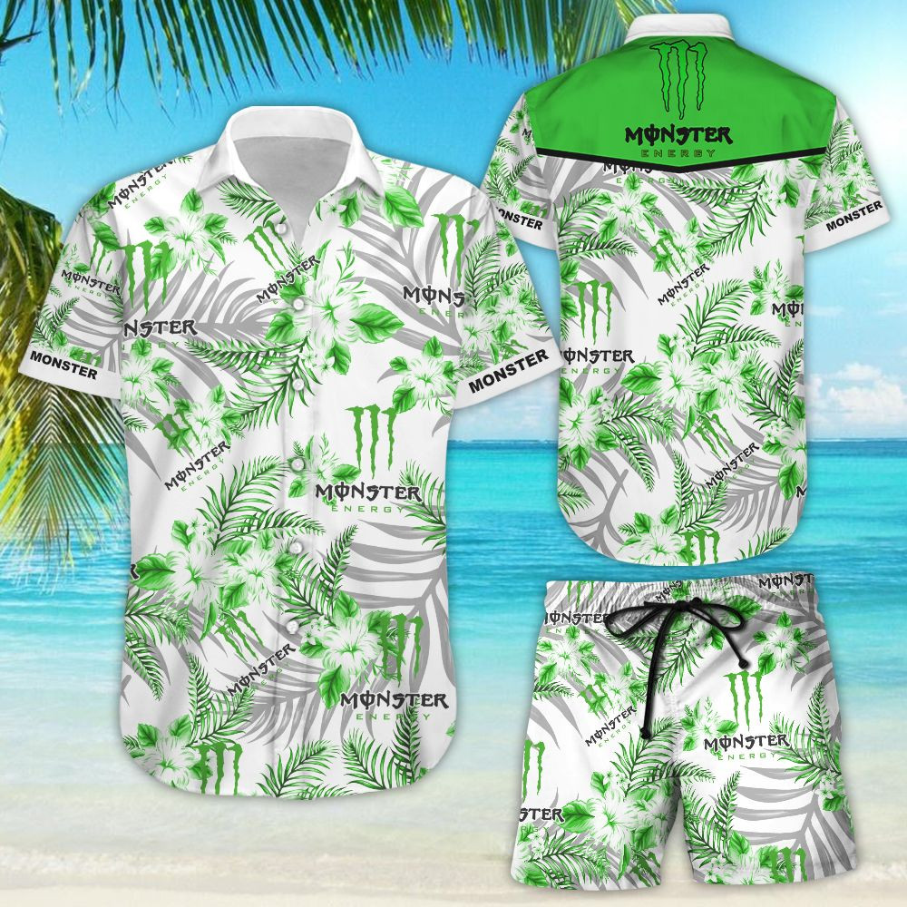 Monster Energy Drink Hawaiian Shirt Tropical Aloha Button Up