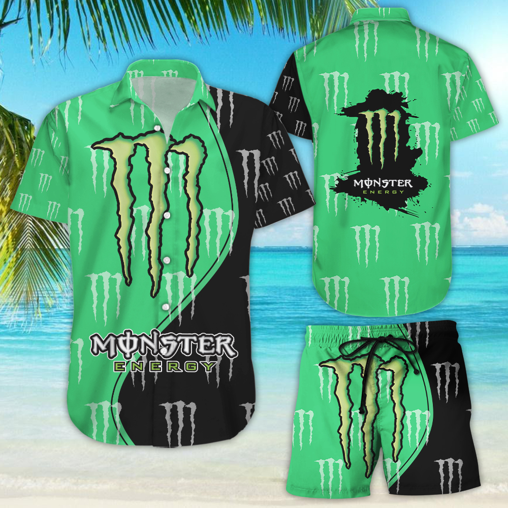 Monster Energy Hawaiian Shirt Tropical Aloha Button Up