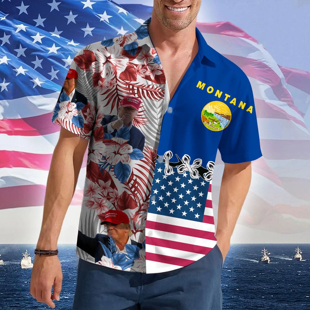 Montana For Trump 2024 Hawaiian Shirt Trump For President Summer Short Sleeve Button Up Shirts