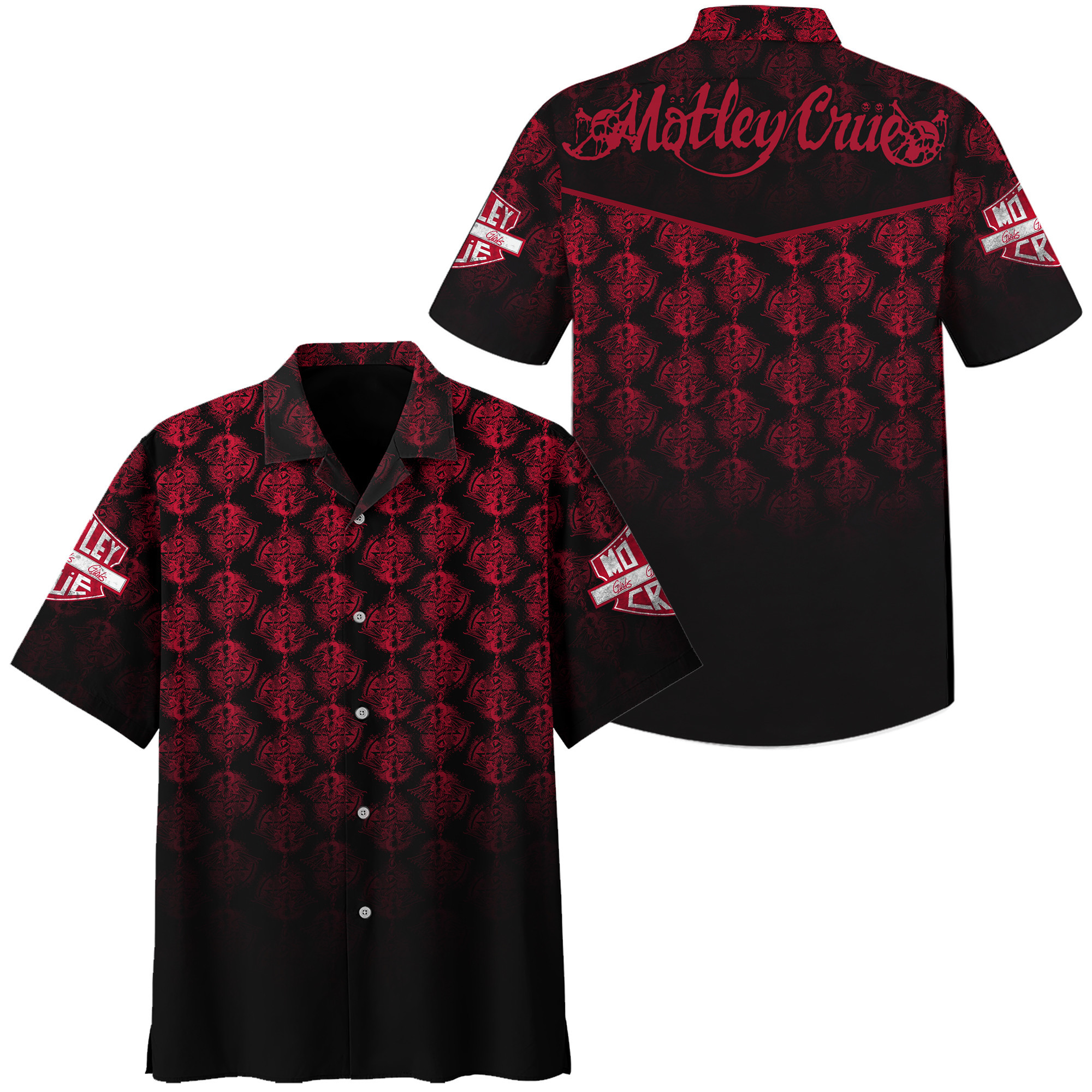 Motley Crue Hawaiian Shirt Tropical Aloha Button Up