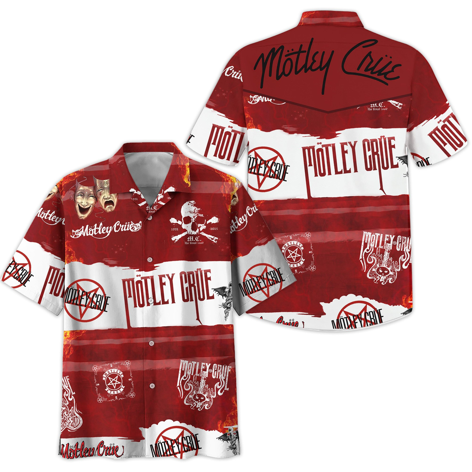 Motley Crue Hawaiian Shirt Tropical Aloha Button Up