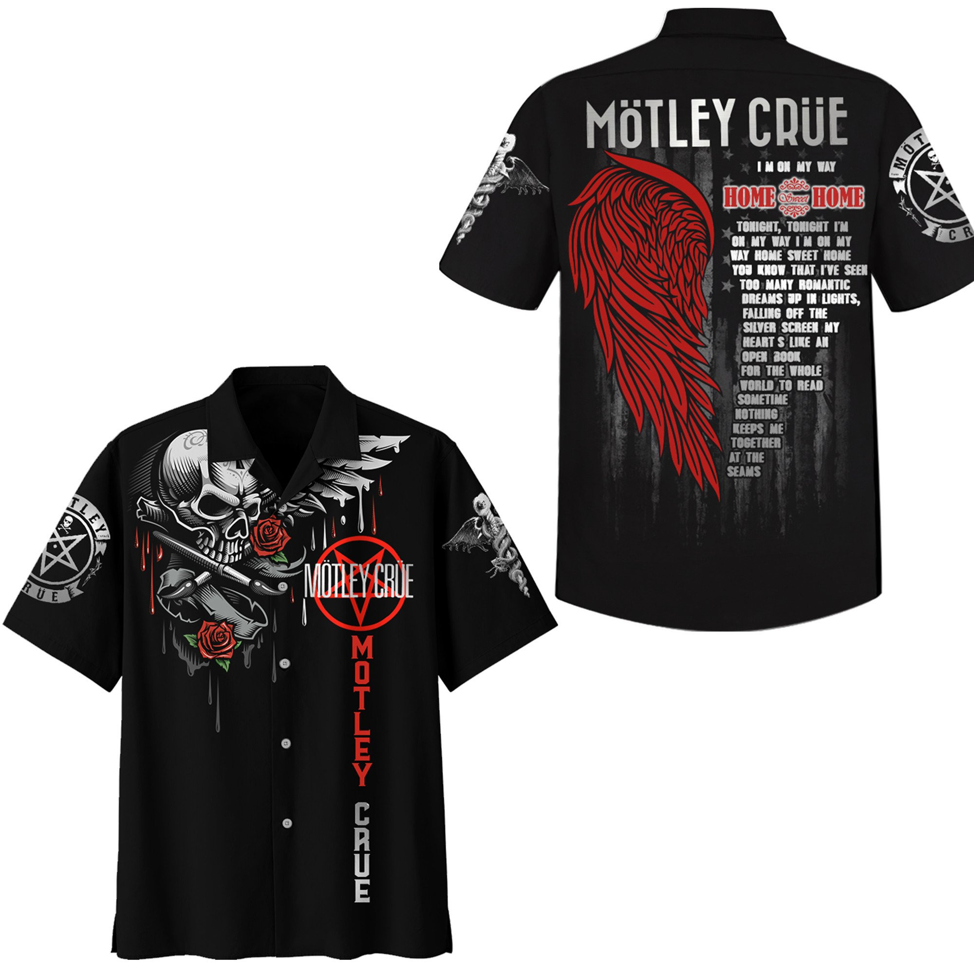 Motley Crue Hawaiian Shirt Tropical Aloha Button Up