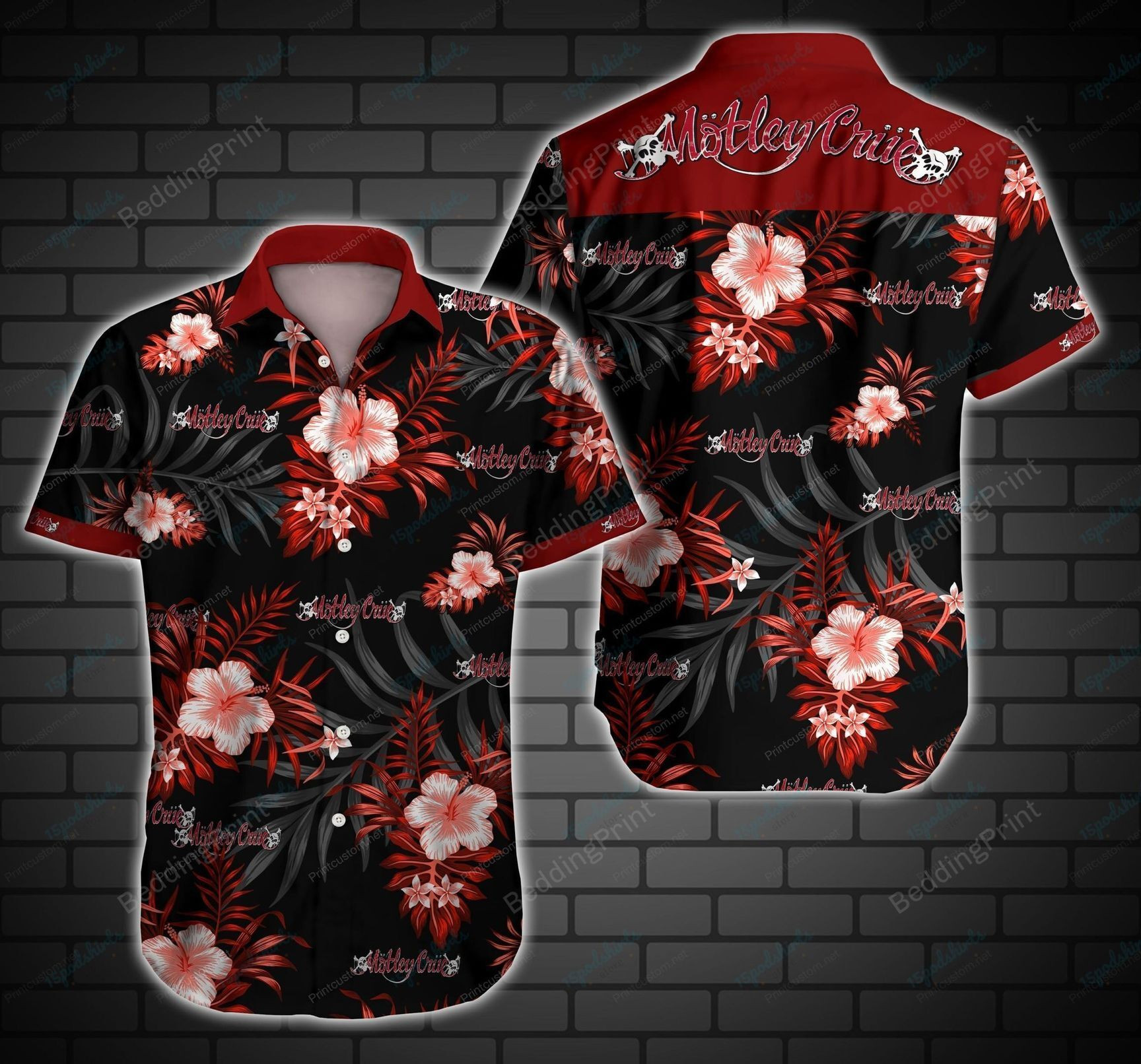 Motley Crue Hawaiian Shirt Tropical Aloha Button Up
