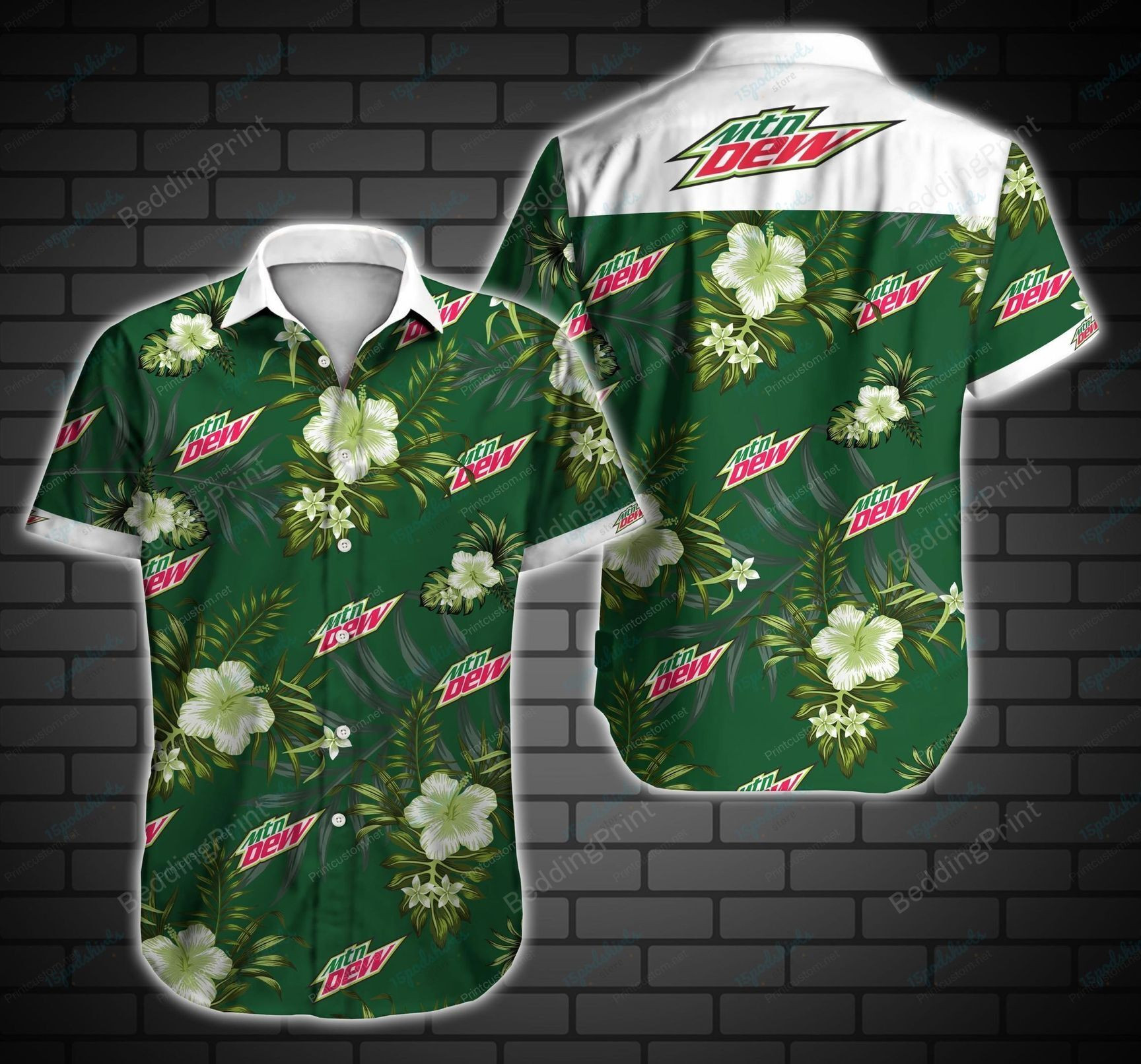 Mountain Dew Hawaiian Shirt Tropical Aloha Button Up