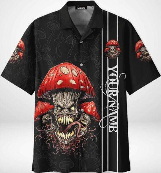 Mushroom Skull 2 Personalized Name Hawaiian Shirt Tropical Aloha Button Up