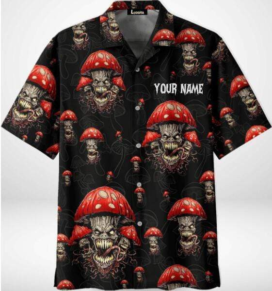 Mushroom Skull Personalized Name Hawaiian Shirt Tropical Aloha Button Up