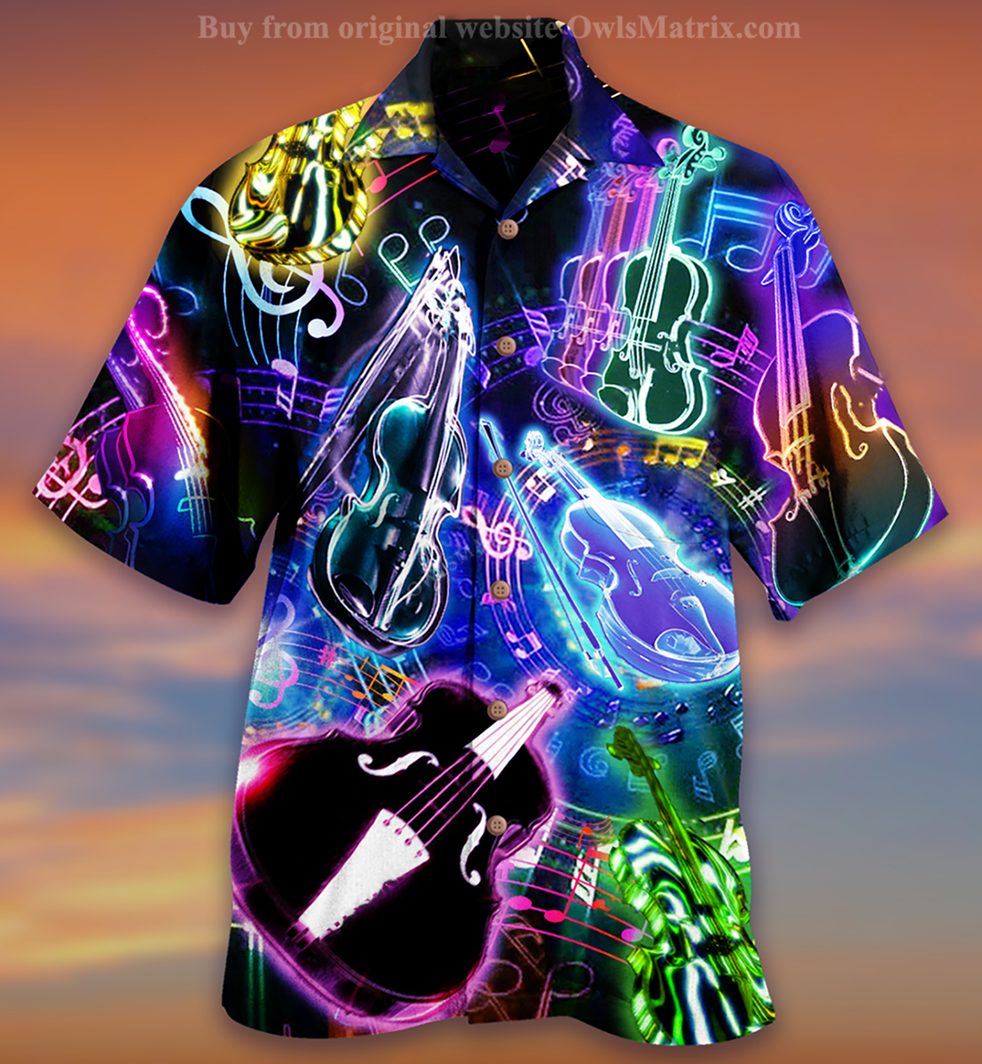 Music Violin Neon Style Hawaiian Shirt Tropical Aloha Button Up