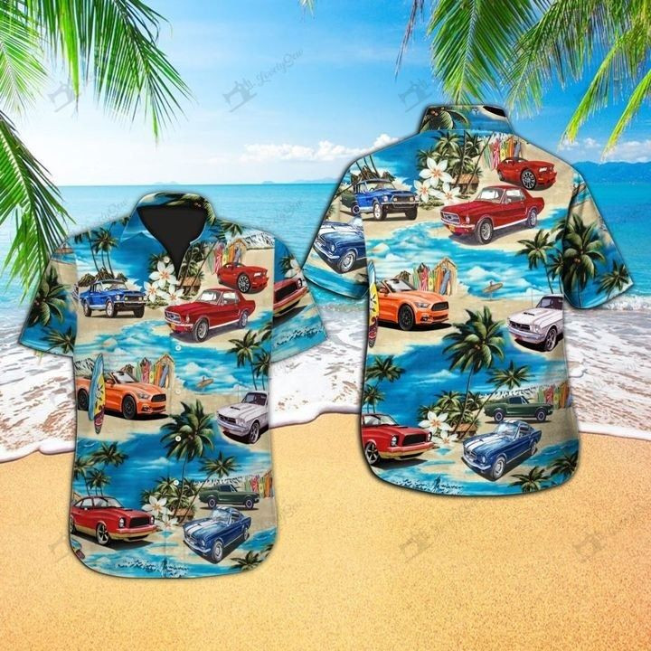 Mustang Car Hawaiian Shirt Tropical Aloha Button Up