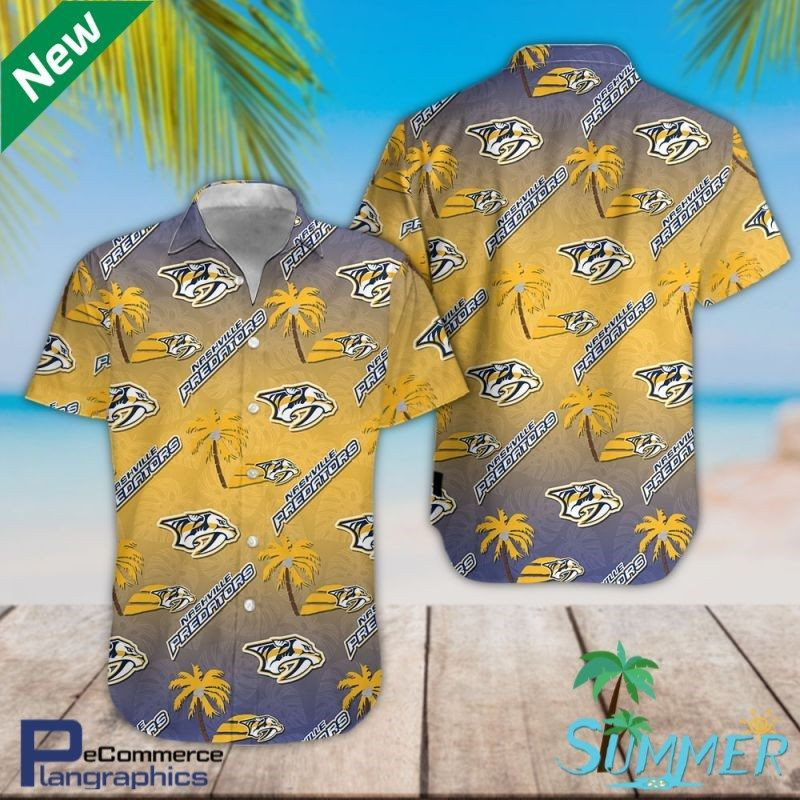 Nashville Predators Ice Hockey Team Hawaiian Shirt Tropical Aloha Button Up