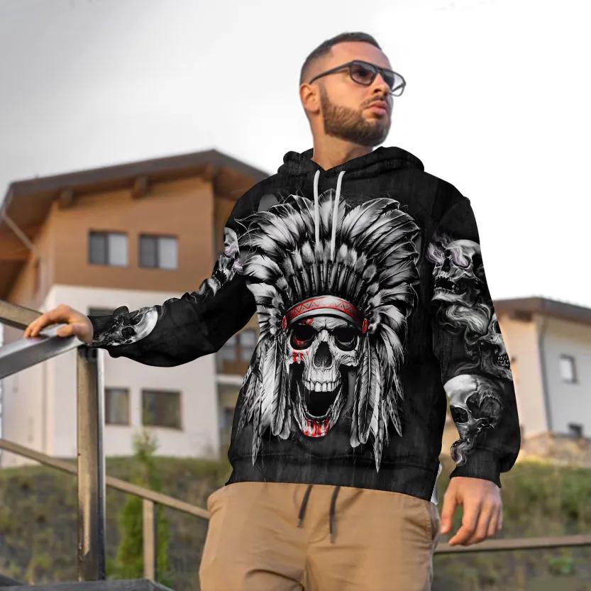 Alternative view of Native American Chief Skull 3D All Over Print Hoodie