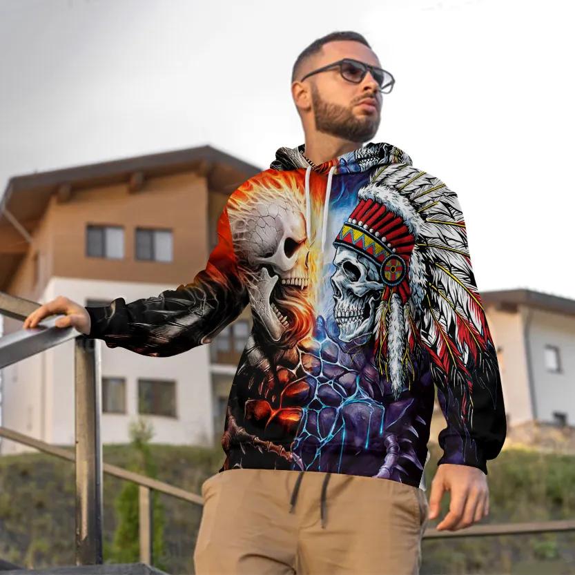 Alternative view of Native American Warrior vs Lava Fire Skull 3D All Over Print Hoodie