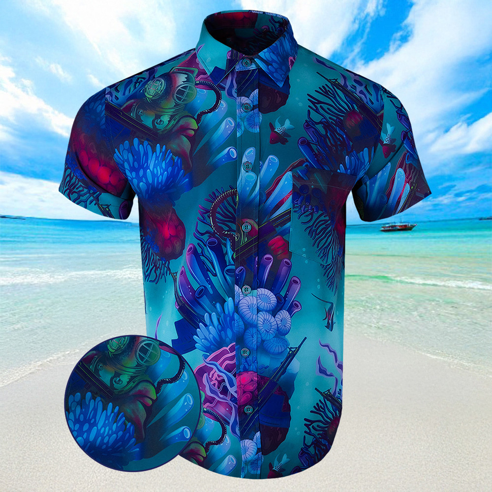 Nautical Hawaiian Shirt Mens Summer Button Up Shirts Gifts For Son