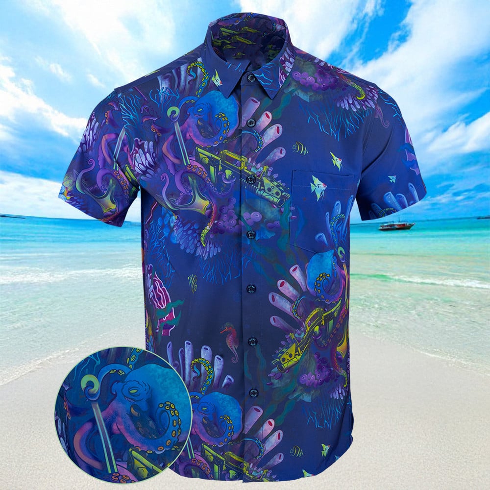 Nautical V2 Hawaiian Shirt Mens Summer Button Up Shirts Gifts For Husband