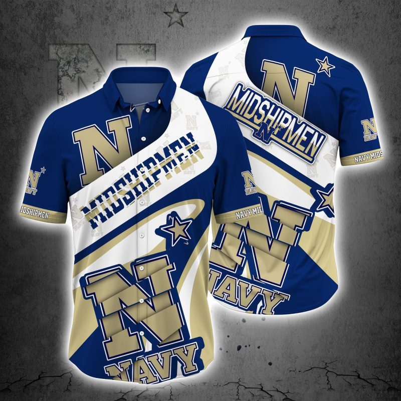 Navy Midshipmen Ncaa Hawaiian Shirt Tropical Aloha Button Up
