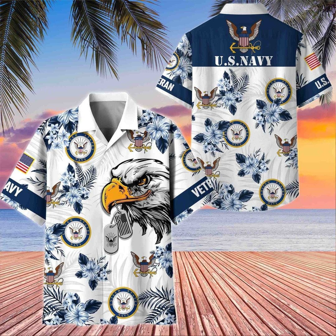 Navy Military Hawaiian Shirt Premium Gift Idea for Veterans Proud to Serve