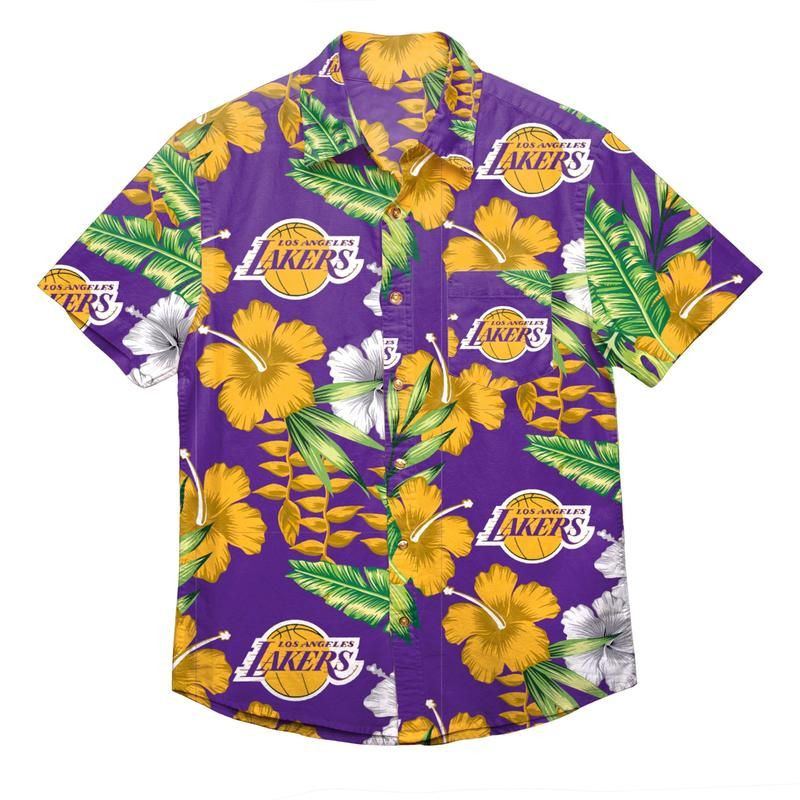 Nba Los Angeles Lakers Tropical Flower Hawaiian Shirt Tropical Aloha Button Up