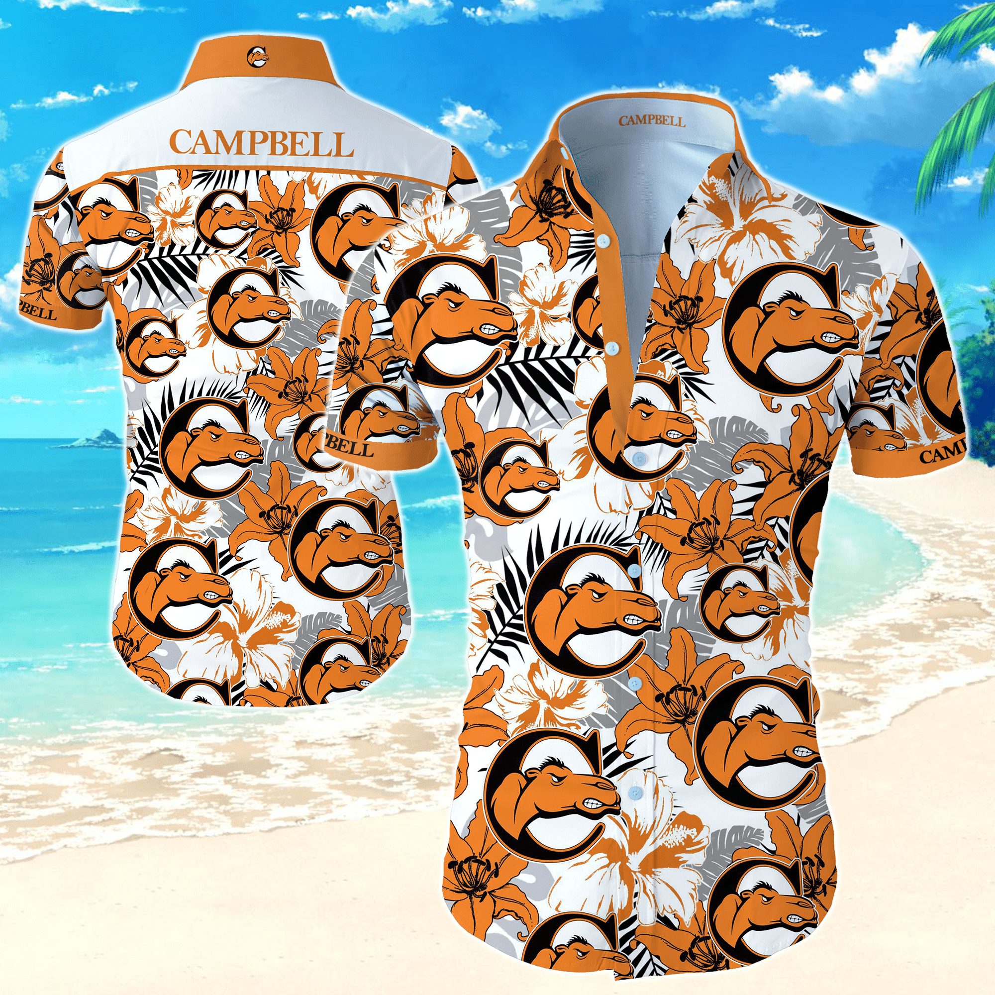 Ncaa Campbell Fighting Camels Hawaiian Shirt Tropical Aloha Button Up