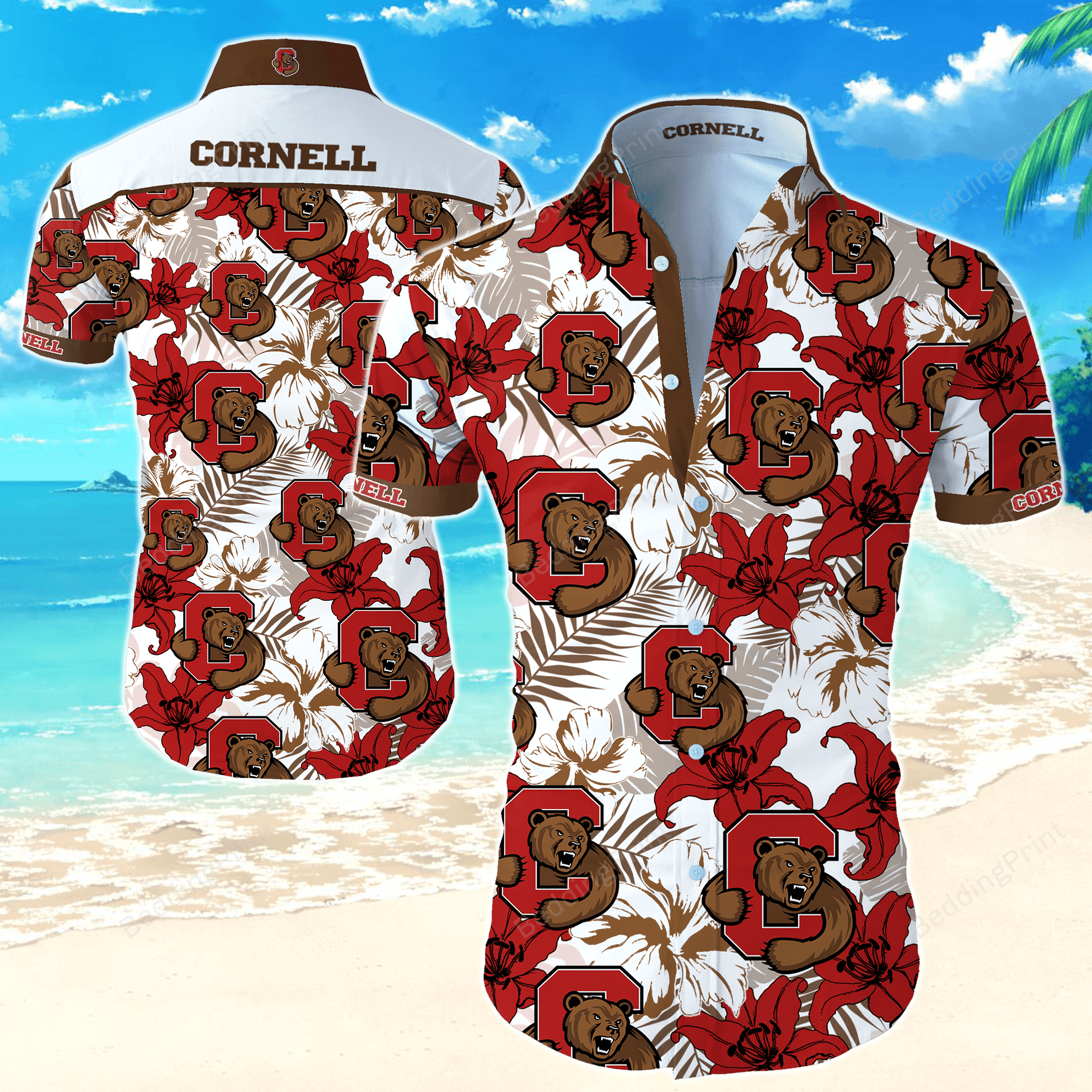 Ncaa Cornell Big Red Hawaiian Shirt Tropical Aloha Button Up
