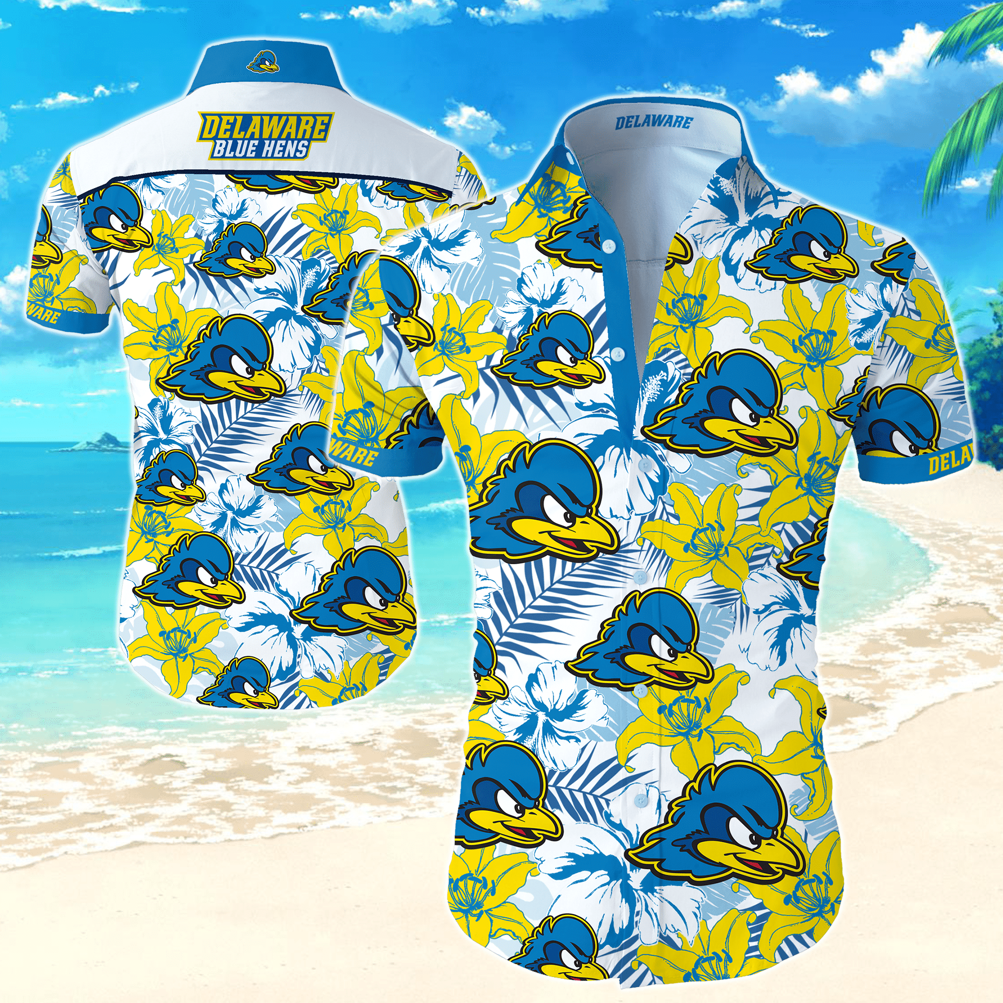 Ncaa Delaware Fightin Blue Hens Hawaiian Shirt Tropical Aloha Button Up