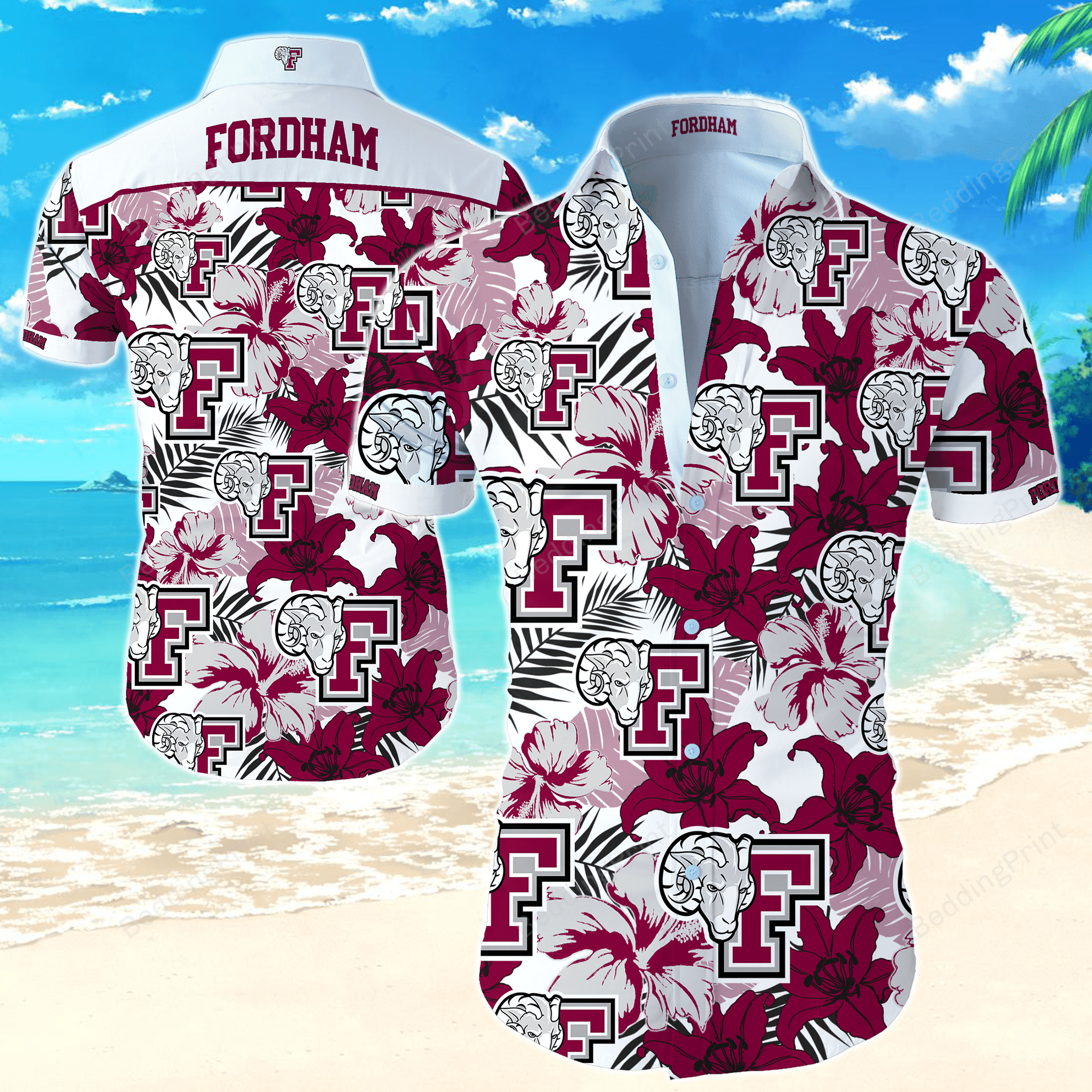 Ncaa Fordham Rams Hawaiian Shirt Tropical Aloha Button Up