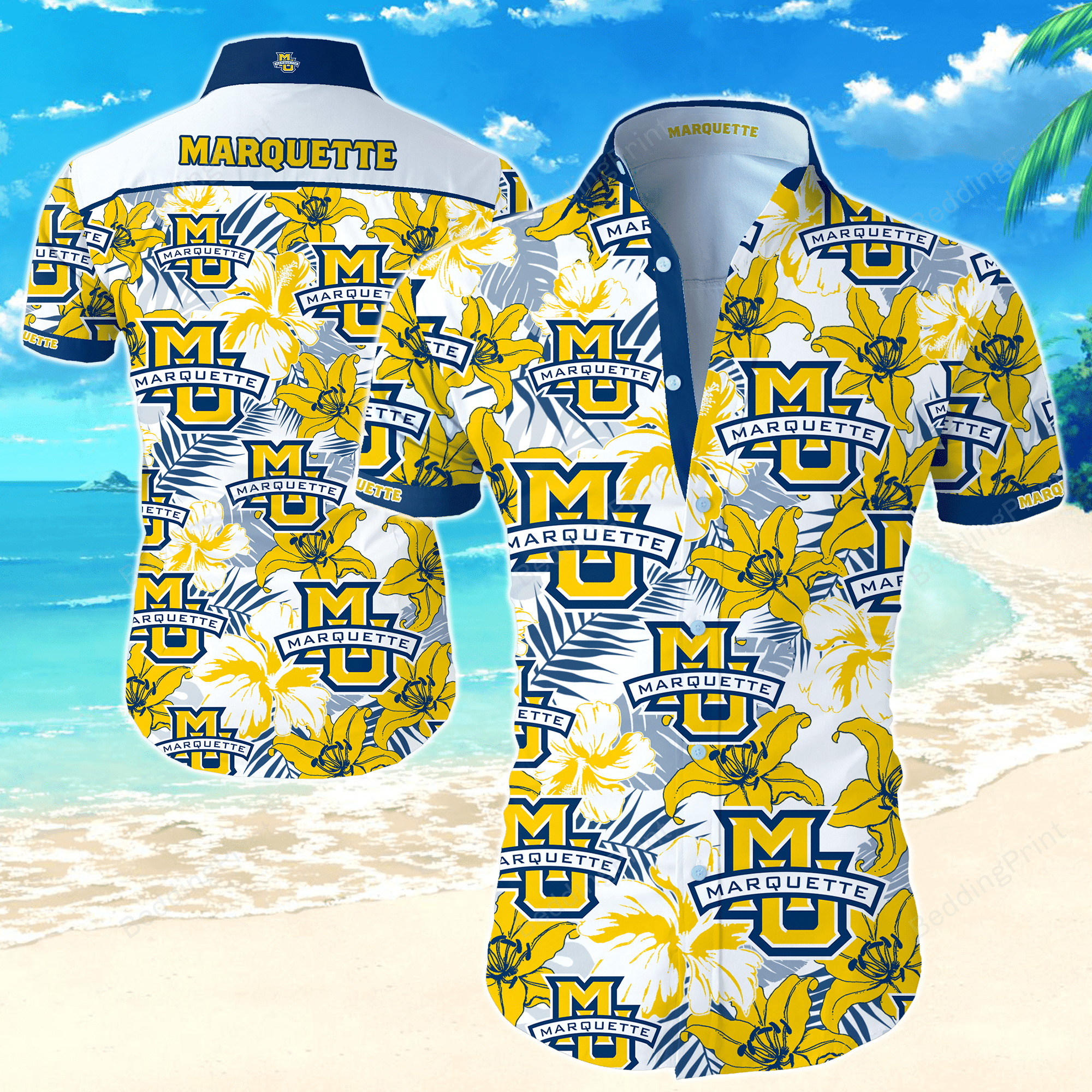 Ncaa Marquette Golden Eagles Hawaiian Shirt Tropical Aloha Button Up