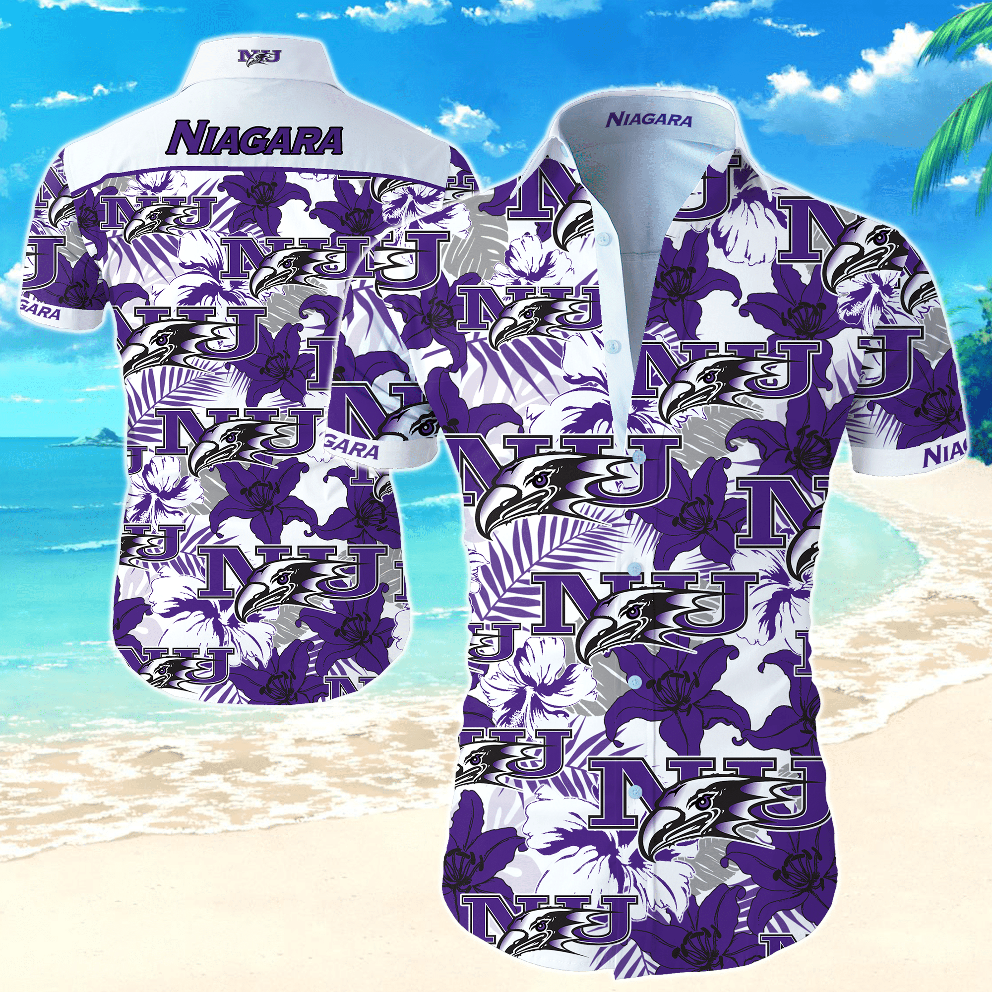 Ncaa Niagara Purple Eagles Hawaiian Shirt Tropical Aloha Button Up