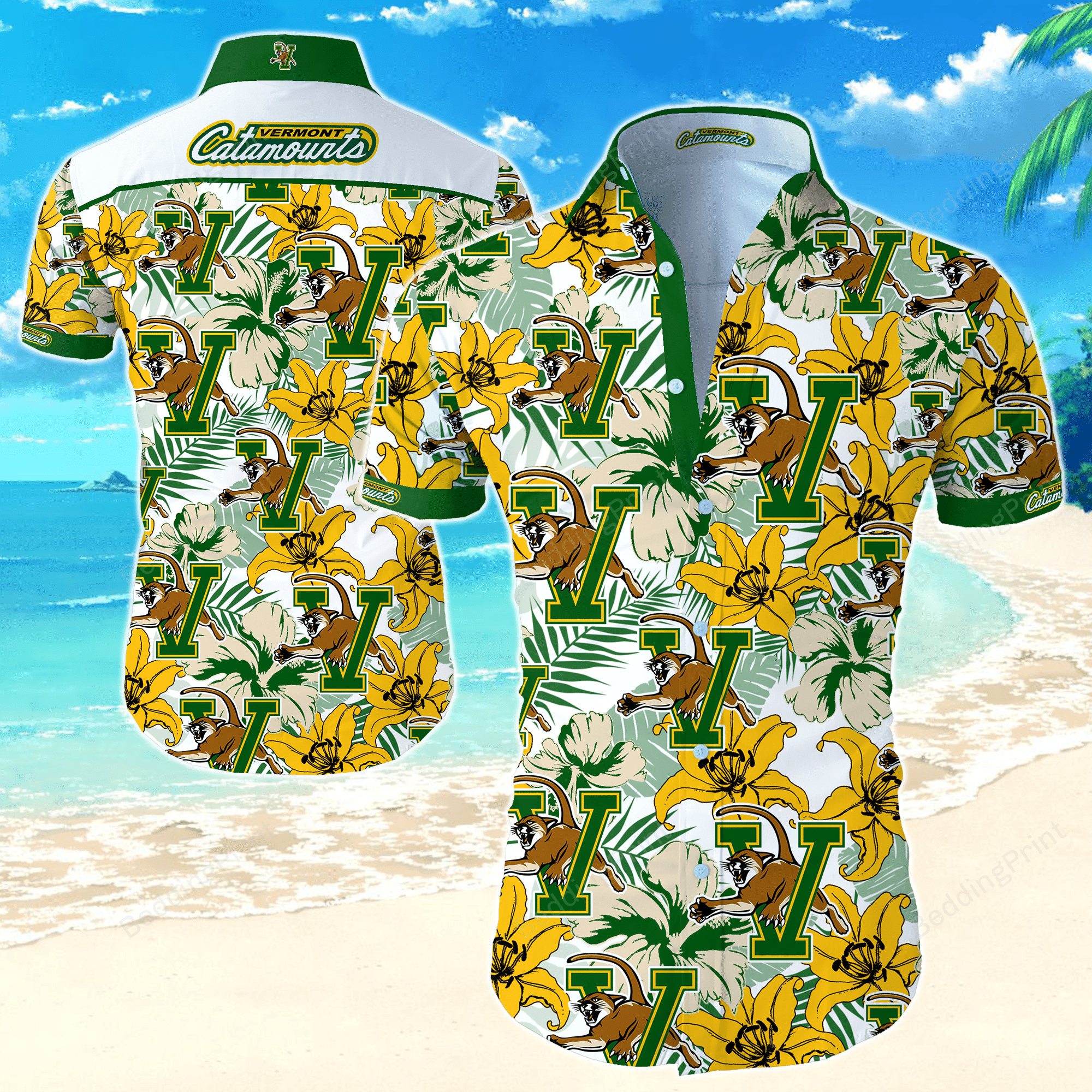Ncaa Vermont Catamounts Hawaiian Shirt Tropical Aloha Button Up