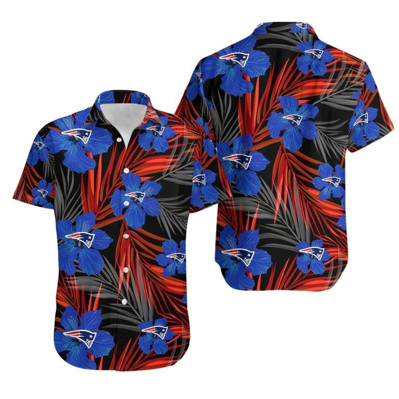 New England Patriots 2 Flower Hawaiian Shirt Tropical Aloha Button Up