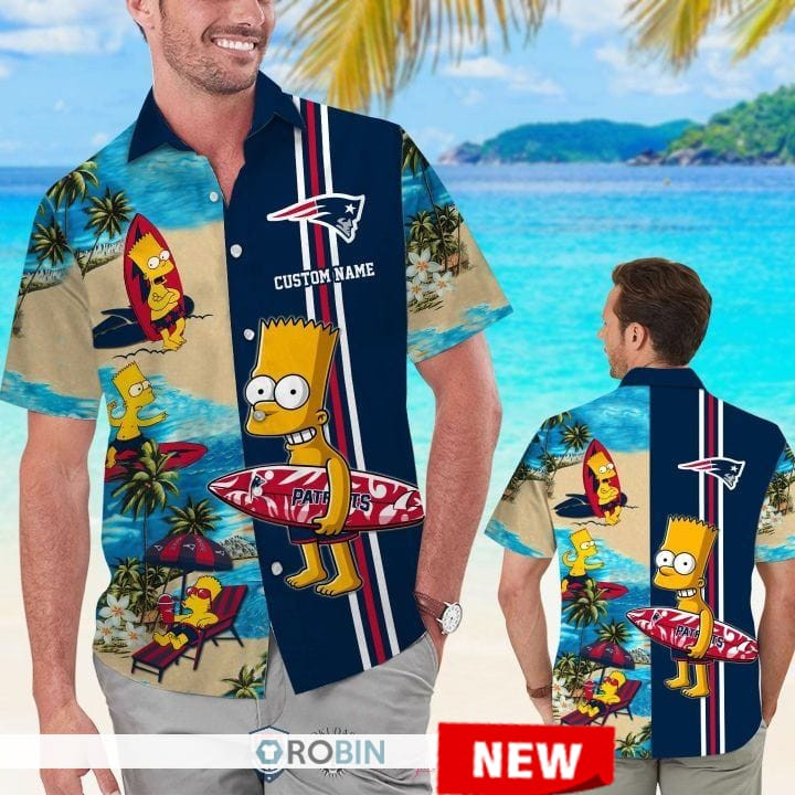 New England Patriots Bart Simpson Hawaiian Shirt Tropical Aloha Button Up
