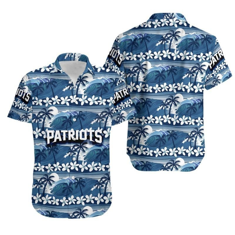 New England Patriots Coconut Trees Hawaiian Shirt Tropical Aloha Button Up