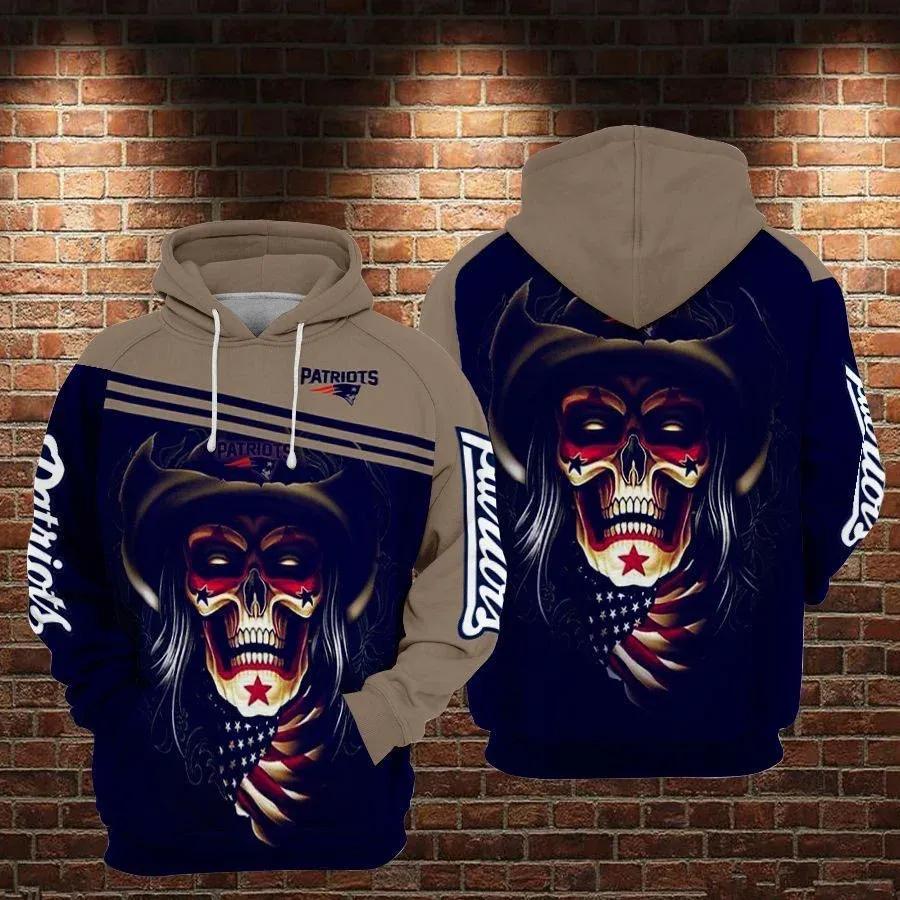 New England Patriots Cowboy Skull Style NFL 3D All Over Print Hoodie