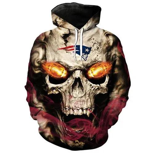 New England Patriots Fire In Skulls Eyes NFL 3D All Over Print Hoodie