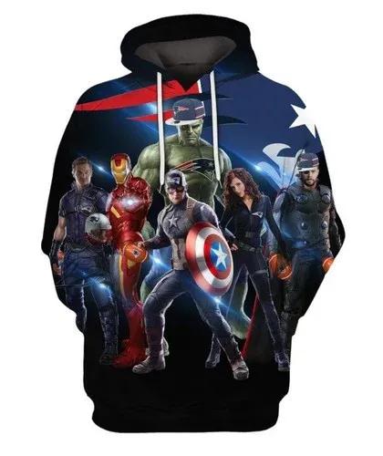 New England Patriots Football Avengers Blue Black NFL 3D All Over Print Hoodie