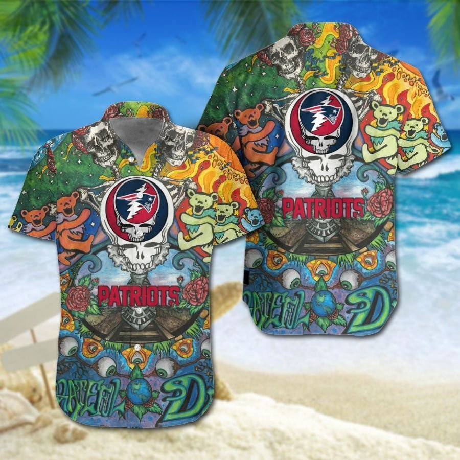 New England Patriots Grateful Dead3 Hawaiian Shirt Tropical Aloha Button Up