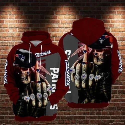 New England Patriots Grim Reaper Fingered NFL 3D All Over Print Hoodie