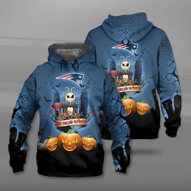 New England Patriots Halloween Skellington NFL 3D All Over Print Hoodie