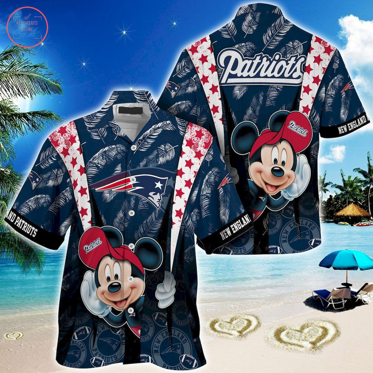 New England Patriots Mickey Mouse Ball Hawaiian Shirt Tropical Aloha Button Up