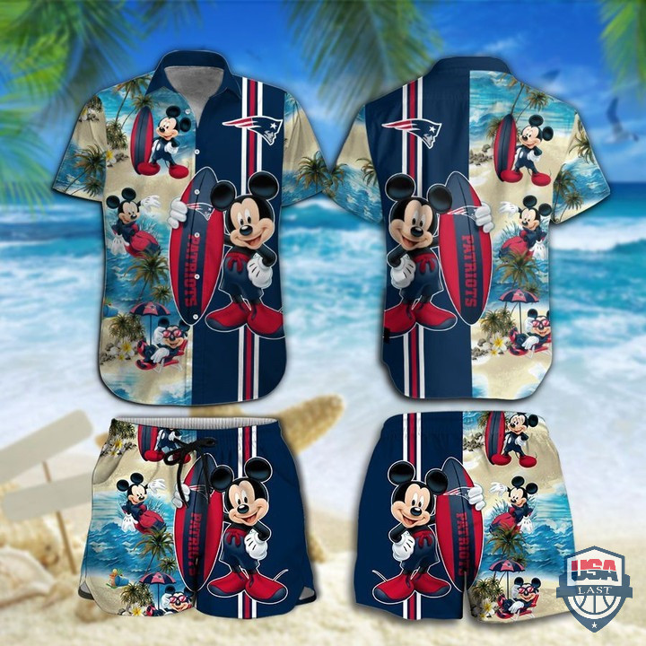 New England Patriots Mickey Mouse Hawaiian Shirt Tropical Aloha Button Up