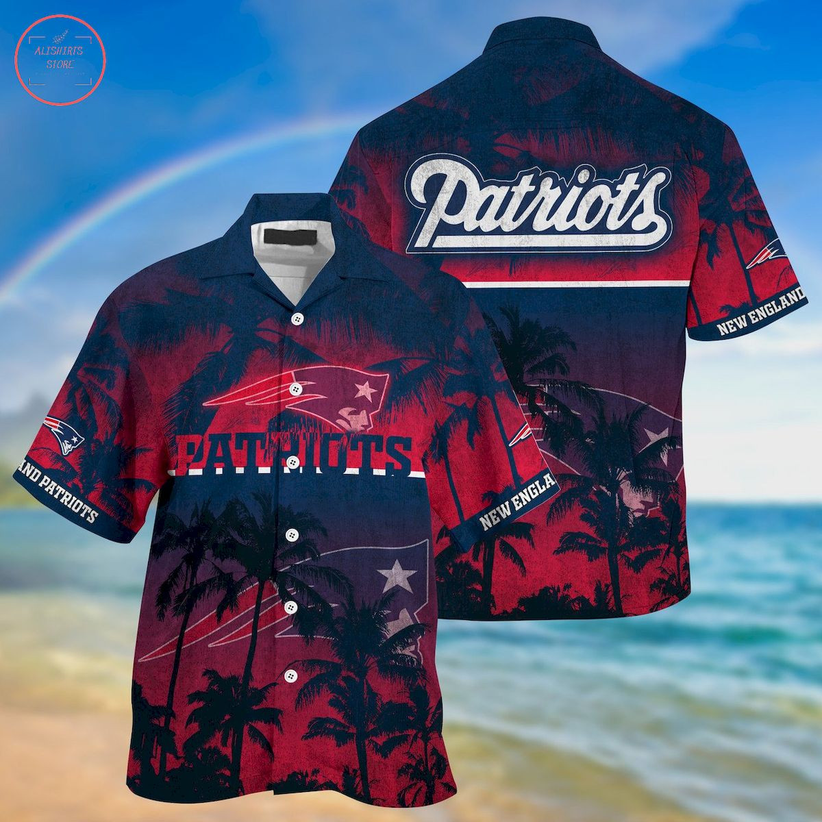 New England Patriots Palm Hawaiian Shirt Tropical Aloha Button Up
