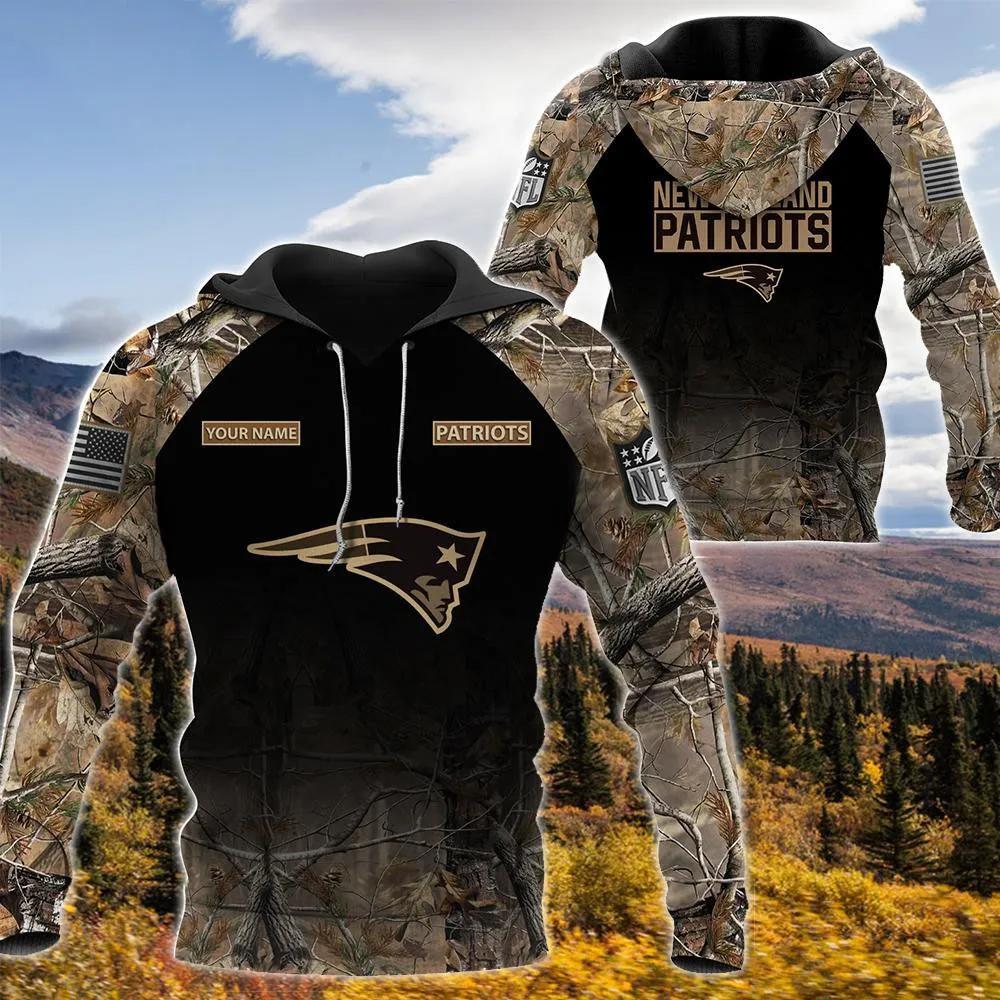 New England Patriots Personalized Hunting Camo NFL 3D All Over Print Hoodie