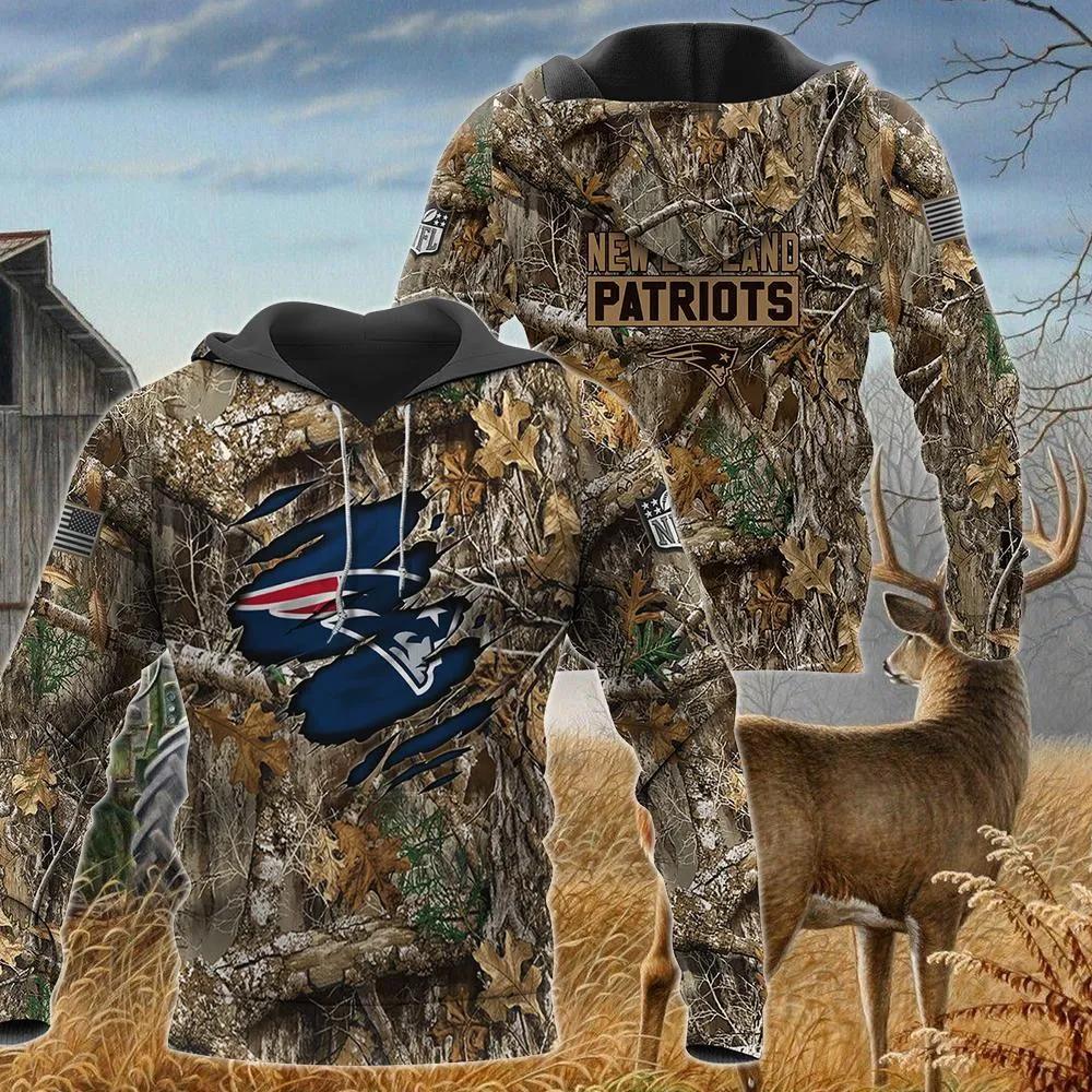 New England Patriots Realtree Hunting Camo NFL 3D All Over Print Hoodie