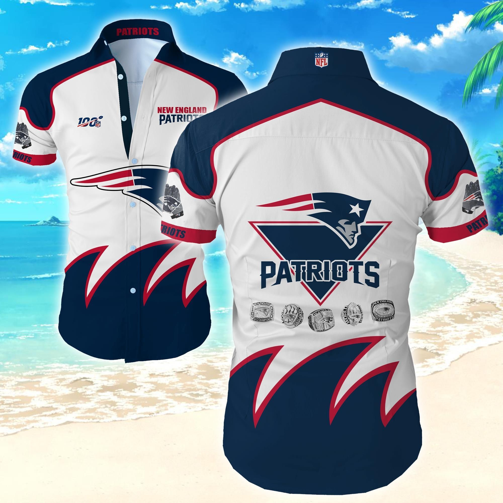 New England Patriots Rings Champions Hawaiian Shirt Tropical Aloha Button Up
