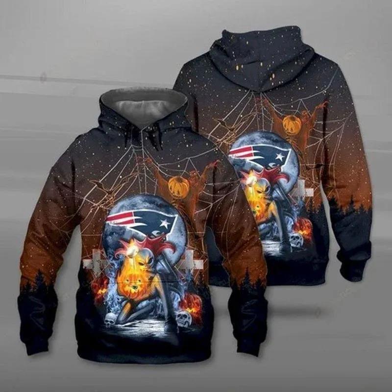 New England Patriots Skellington Halloween NFL 3D All Over Print Hoodie