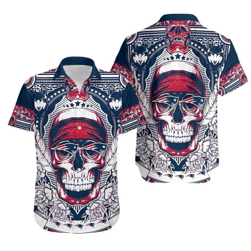 New England Patriots Skull Hawaiian Shirt Tropical Aloha Button Up