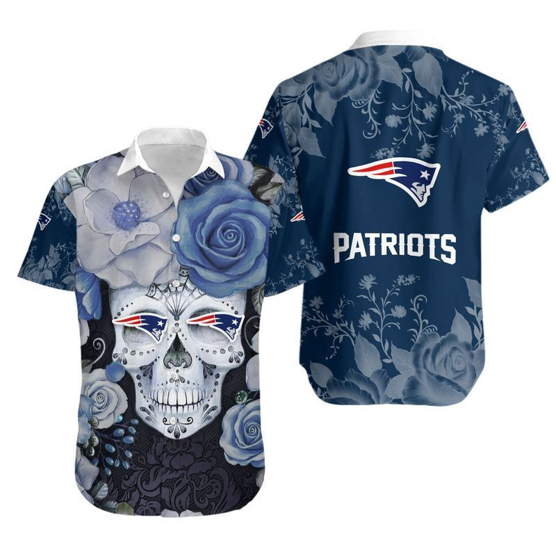 New England Patriots Skull Hawaiian Shirt Tropical Aloha Button Up