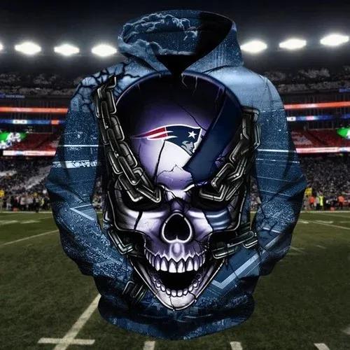 New England Patriots Team Skull NFL 3D All Over Print Hoodie