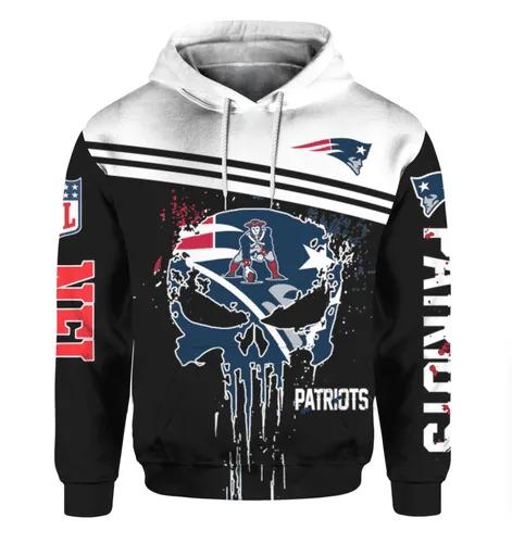 New England Patriots The Punisher Skull NFL 3D All Over Print Hoodie
