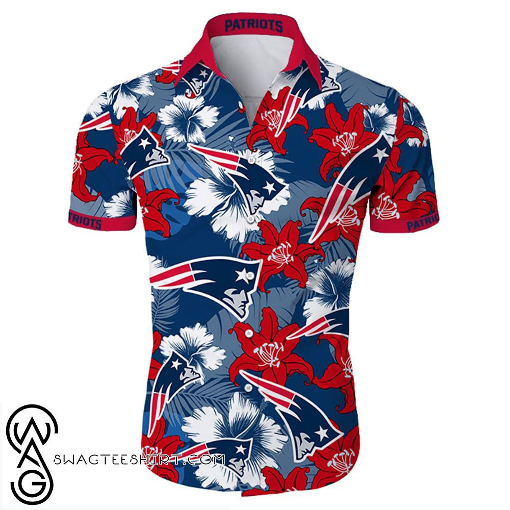 New England Patriots Tropical Flower Hawaiian Shirt Tropical Aloha Button Up